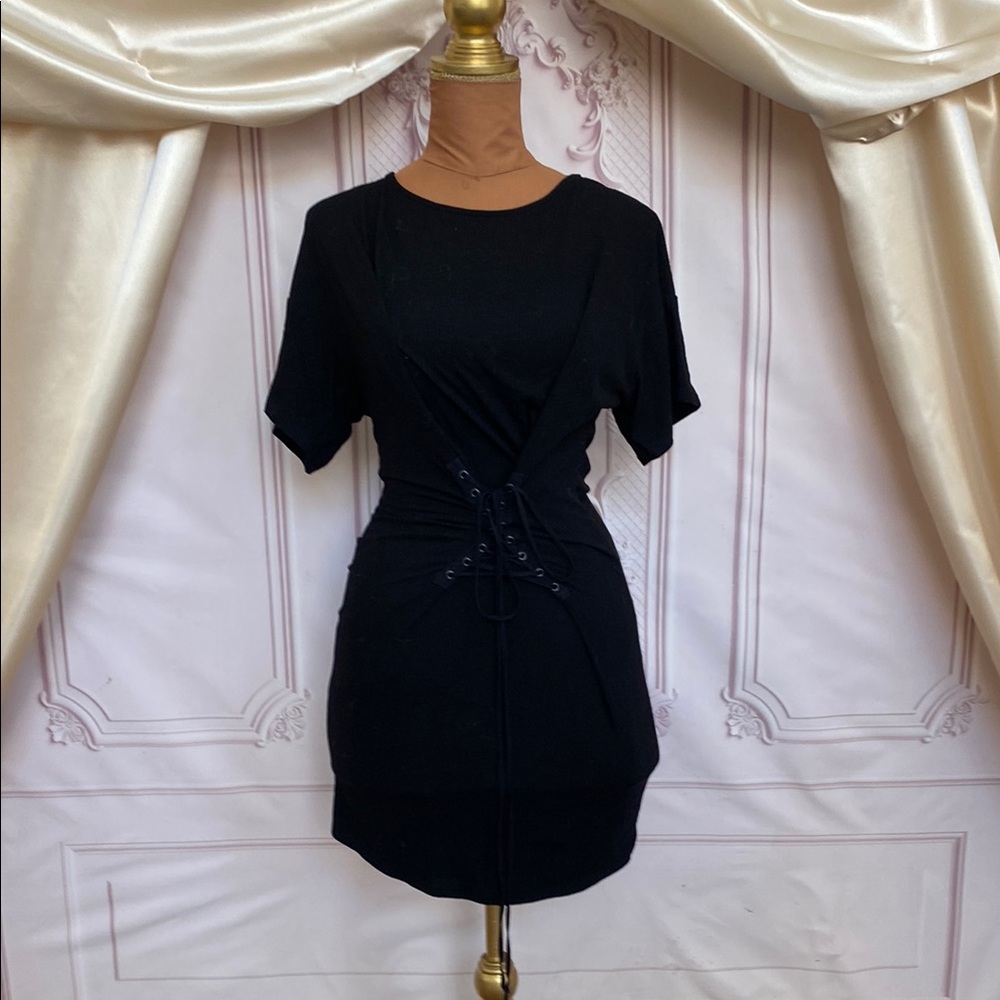 Elegant Black Lace-Up Dress
